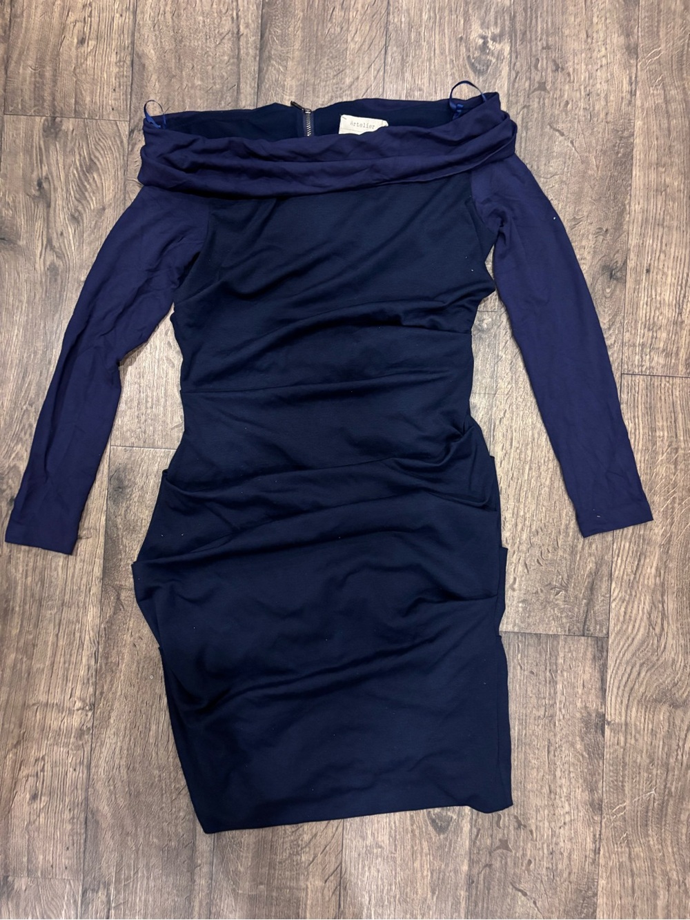 Nicole Miller Navy Blue Off-Shoulder Long Sleeve Sheath Dress